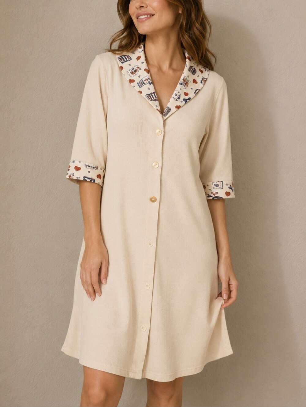 VIDIVI Italian Button-Down Waffle Coquette Hearts Bows Robe Button Down Kimono